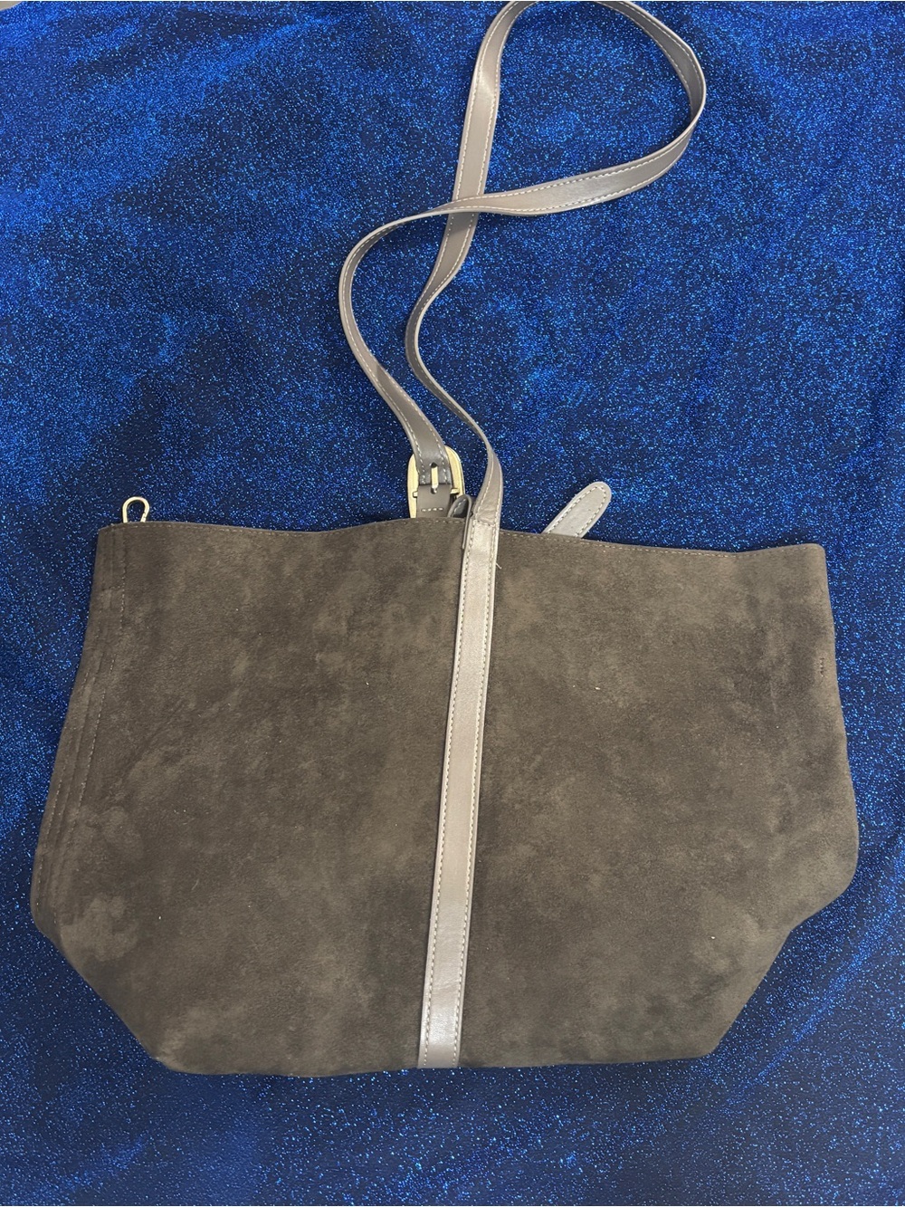 Old Navy Brown Suede Tote with Gray Leather Trim
